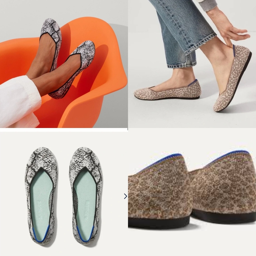 Set of 2 Pairs! Rothy's The Flat - Driftwood Spot & Python, Women's size 8